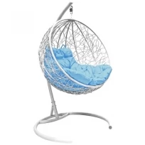 Подвесное кресло M-GROUP круглый с ротангом белое, голубая подушка