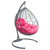 Подвесное кресло M-GROUP капля с ротангом серое, розовая подушка